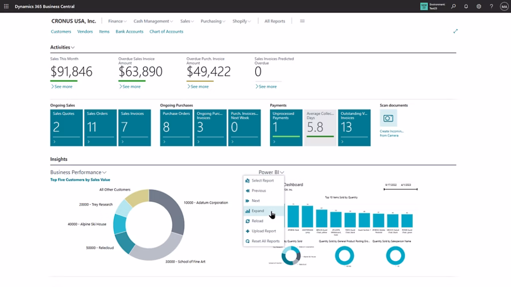 365 microsoft business central dashboard